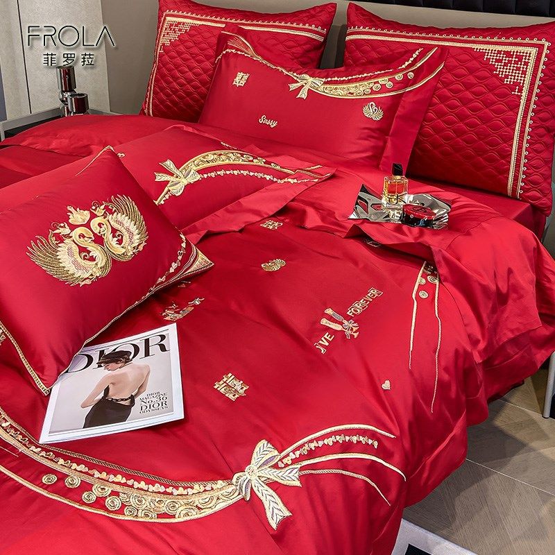 以爱为名婚庆床品套件纯棉四件套新郎新娘结婚喜被全棉刺绣六件套,淘宝优惠券,粉丝福利购,淘宝优惠卷