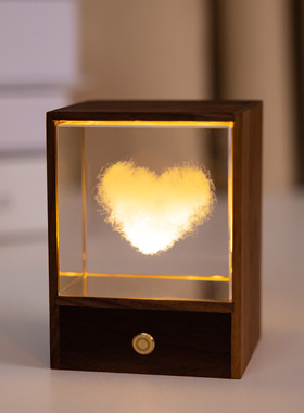 云朵麋鹿水晶玻璃小夜灯小王子月球宇航员发光黑胡桃木摆件治愈系