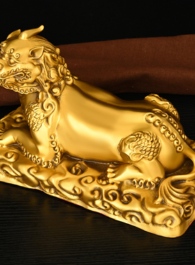 谛听铜摆件黄铜地藏王坐骑瑞兽办公室书桌家居工艺品中式招财摆件