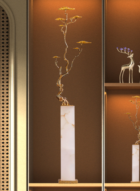 新中式招财迎客松客厅玄关壁龛柜细长型摆件轻奢高档乔迁开业礼品