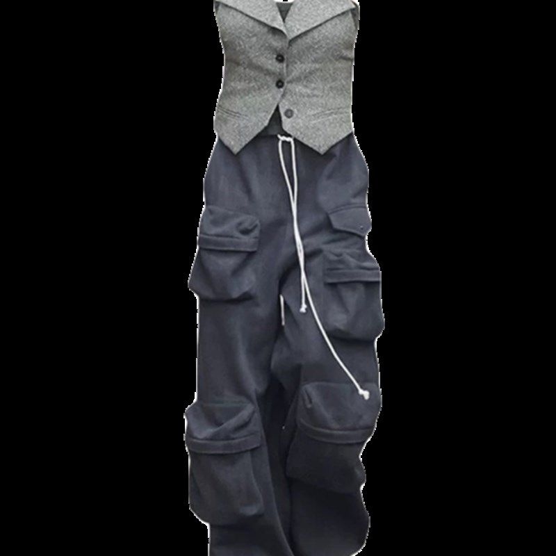 大码胖妹妹挂脖背心马甲上衣女夏季宽松工装阔腿裤时尚两件套装潮,淘宝优惠券,粉丝福利购,淘宝优惠卷