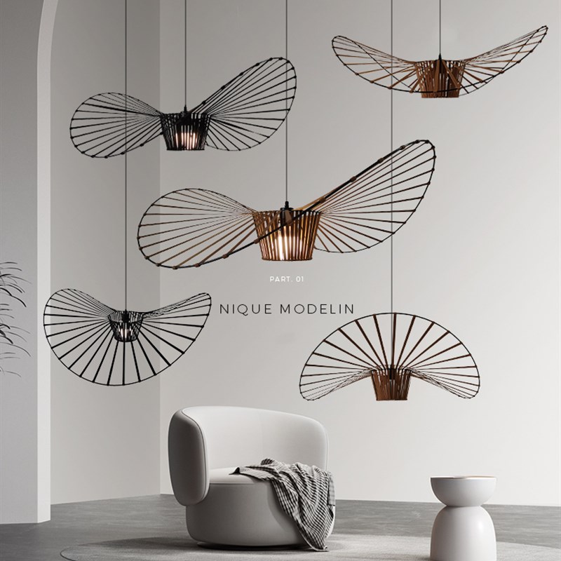 设计师现代简约法式草帽灯客厅帽子吊灯北欧网红餐厅卧室草帽吊灯 - 图0