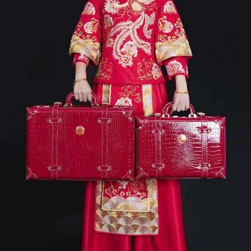 彩礼箱礼金箱新娘嫁妆结婚陪嫁箱子红色皮箱密码锁秀禾手提行李箱 - 图1