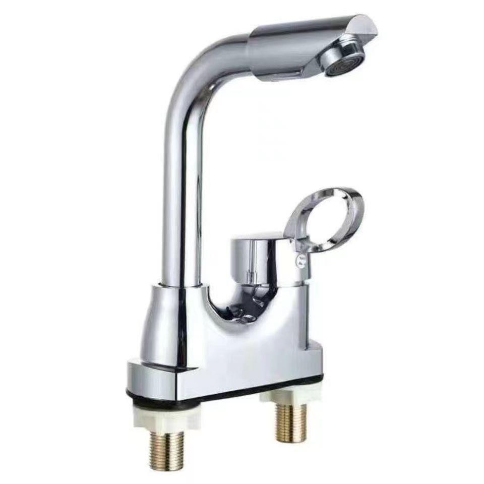 卫生间双孔冷热水水龙头全铜面盆洗脸盆旋转洗手盆三孔二合一龙头 - 图1