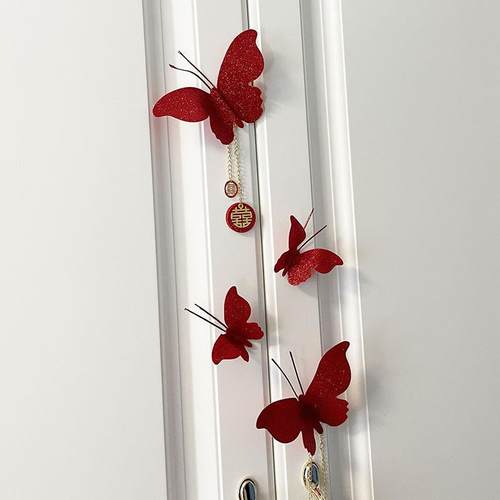 结婚用品大全仿真立体红色蝴蝶茗雅美学手工店铺婚品布置婚房装扮 - 图1