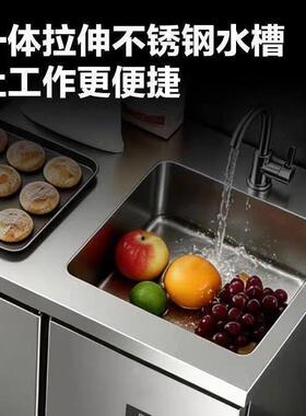厨房水吧操作台商用不锈钢水槽一体冰柜带水池冷藏台保鲜柜