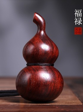 天然紫檀木葫芦福禄寿手把件摆件实木雕刻中式摆件装饰工艺品