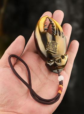 手中有钱黄铜螃蟹钳手把件创意礼品工艺品办公室桌面摆件招财