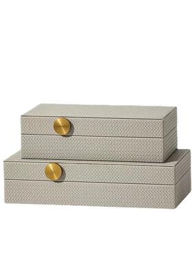 现代简约新中国风皮革编织图案首饰盒饰品样板房卧室客厅储物盒装