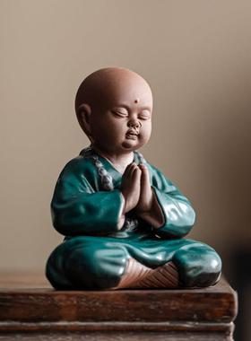 创意小和尚摆件禅意人物小沙弥新中式客厅玄关茶桌面装饰品工艺品