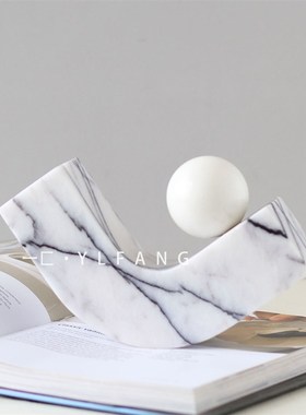 一匚 极简大理石几何层叠刻纹摆件 样本间酒店客厅书架组合饰品