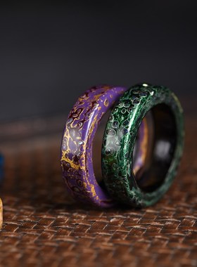 大漆工艺漆器戒指指环黑檀底胎G高档送礼情侣对戒复古文玩