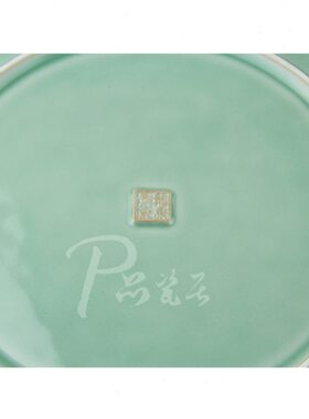 龙泉青瓷40cm荷花盘装饰挂盘电视柜玄关高档摆设书房客厅摆礼盒装