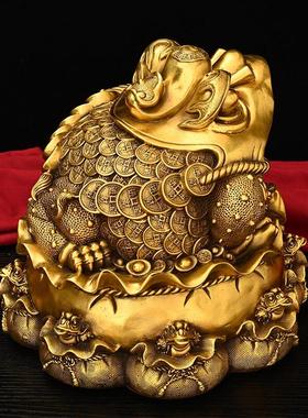 纯铜金蟾公司店铺前台风水摆件工艺礼品吉祥物聚宝盆三足八卦金蝉