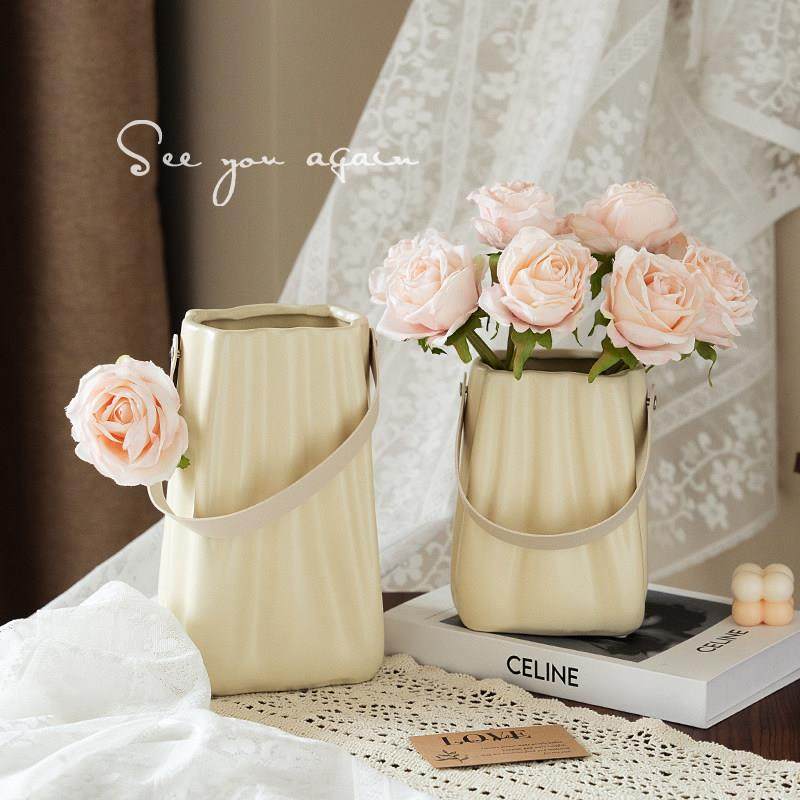 高级感简约手提陶瓷花瓶大口径客厅鲜花水培插花餐桌创意装饰摆件,淘宝优惠券,粉丝福利购,淘宝优惠卷