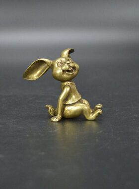 古玩铜器桌面小摆件黄铜兔子压尺小茶宠实芯黄铜个性复古纯铜摆件