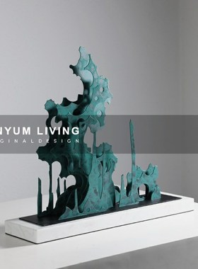 售楼处大a厅样板房间新中式假山摆件博古架软装饰书房桌面艺术摆