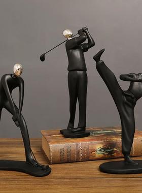 创意高尔夫球运动人物雕像摆件工艺品简约家居客厅书房酒柜装饰品