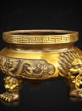 纯铜二龙戏珠香炉香薰黄铜摆件室内客厅桌面有求必应香炉摆放用品