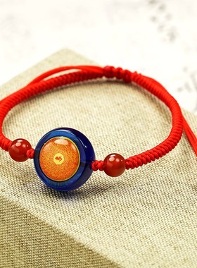 楞严咒手链琉璃材质多色可选小圆满金J刚结手绳图案定制文创饰品