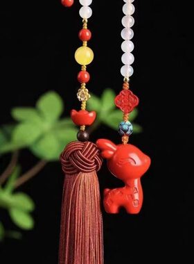 可爱链男女挂饰天然朱砂精致鹿度纯路高汽车钥匙扣小情侣平安一