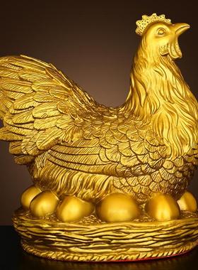 纯黄铜母鸡铜鸡摆件金鸡下蛋生肖鸡家居玄关装饰母鸡客厅工艺礼品