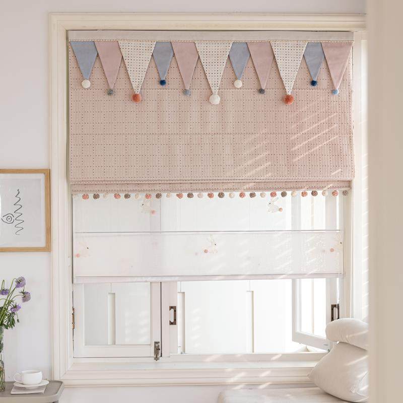 25年新款奶油ins多巴胺儿童房罗马帘日夜帘飘窗升降窗帘糖豆日记-图0