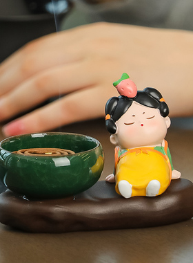 创意唐仕女禅意新中式茶桌茶宠z桌面香炉香薰小摆件香托线香插摆