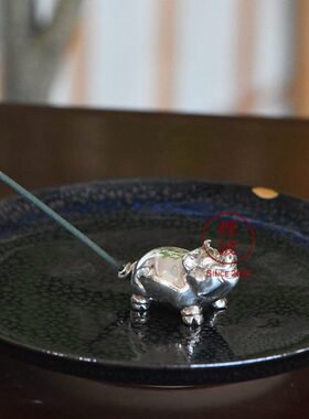 日本 大渊银器 大渊光则 手工纯银制 福豚 香立 香具