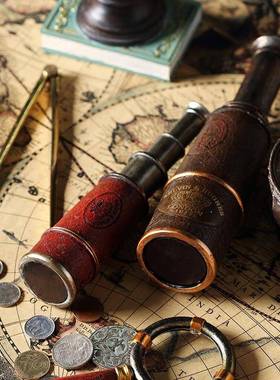 美式覆古怀旧创意装饰品客厅样板房酒柜橱窗隔板陈列摆件望远镜小