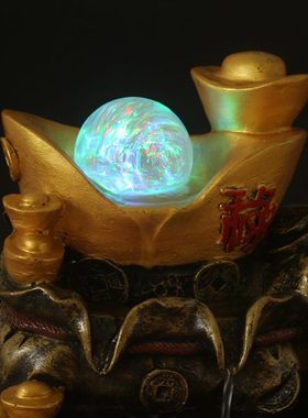 金盆满钵福禄一身元宝聚宝盆水轮家居流水摆件吉祥礼品