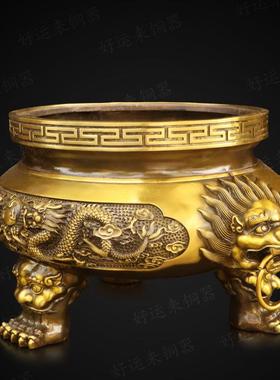纯铜二龙戏珠香炉香薰黄铜摆件室内佛堂招财进宝香炉供奉摆放用品