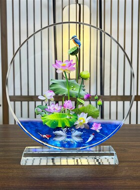 内雕圆形客厅高级感艺术品摆件y酒柜大红公鸡水晶装饰品结婚送礼