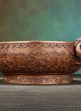 紫聚宝盆八办公室桌宝面乔迁开业纹如意客厅耳家居摆件铜龙新中式