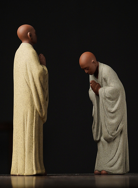 中式创意紫砂小和尚摆件禅意家居佛系装饰陶瓷工艺品茶Z室桌面摆