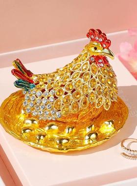 珐琅彩生肖母鸡公鸡摆件招财风水合金摆件金属饰品盒创意国潮礼品