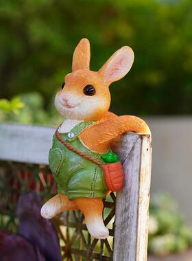 卡通兔子花盆挂件鱼缸边悬挂摆件花园庭院阳台攀爬花缸造景装饰品