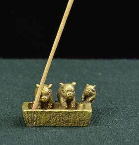 小猪屋纯铜家香插润小摆件三只铜摆件仿古肥