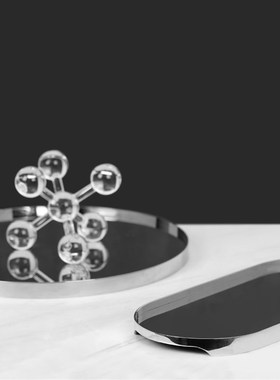 简约现代金属几何银色镜面托盘摆盘客厅I样板间售楼处软装饰品摆