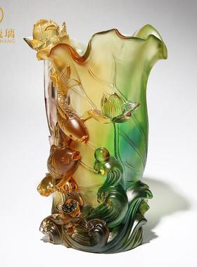 琉璃花瓶摆件水晶插花工艺品家居客厅装饰鱼玻璃轻奢乔迁新居礼品