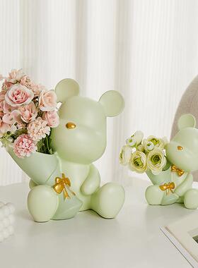 创意捧花暴力熊玄关装饰摆件轻奢高档家居客厅电视柜装饰乔迁礼品