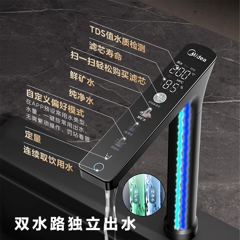 美的星河2.0净水器1200G净矿家用直饮厨房自来水0阻垢剂净水机 - 图0