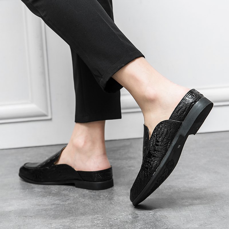 4546大码男款懒人半拖鞋皮鞋英伦潮流无后跟休闲发型师夜店豆豆鞋 - 图2