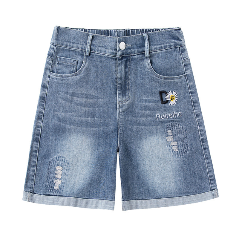 小皱菊牛仔2020年夏季新款直筒短裤 纤丝朵牛仔裤