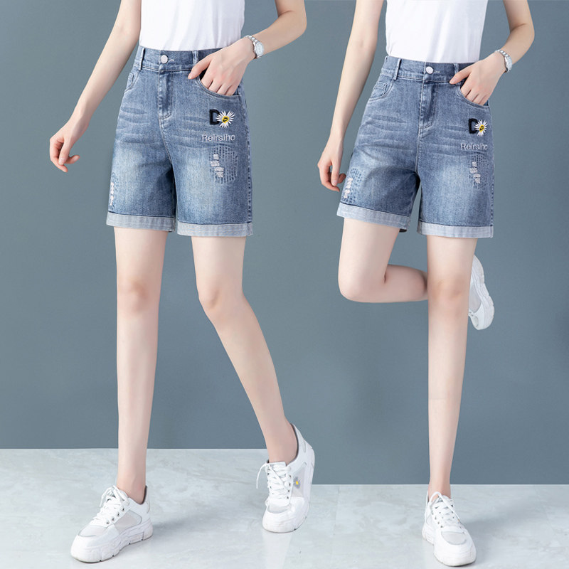 小皱菊牛仔2020年夏季新款直筒短裤 纤丝朵牛仔裤