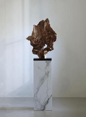 侘寂风枯木雕塑造型新中式桌面摆件玄关茶室风化木根雕落地摆件