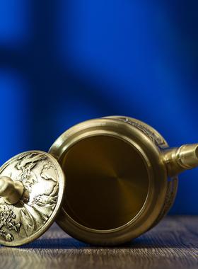 小铜记山水茶壶黄铜中式浮雕旋转铜壶客厅办公室玄关装饰茶具摆件