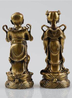 正品纯铜金童玉女龙摆家善财童子女佛件像童男童女一对铜像居装饰