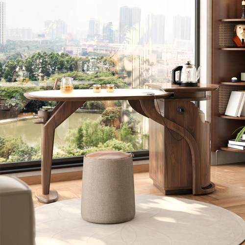 木小咖 实木阳台茶桌家用新中式新款小户型现代简约岩板茶台桌 - 图2