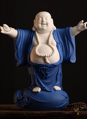 大陶瓷弥勒佛菩萨大肚笑佛招财摆件供奉布袋弥勒佛像家居工艺礼品